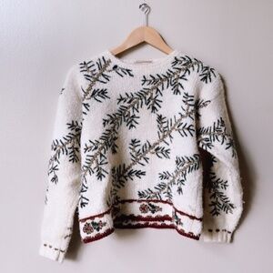 Woolrich Embroidered Pine Bough Handframed Wool Blend Sweater Size S